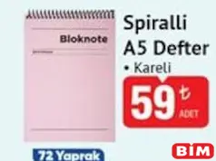 AVANSAS SPİRALLİ A5 DEFTER KARELİ 72 YAPRAK fiyat ve kampanya bilgisi